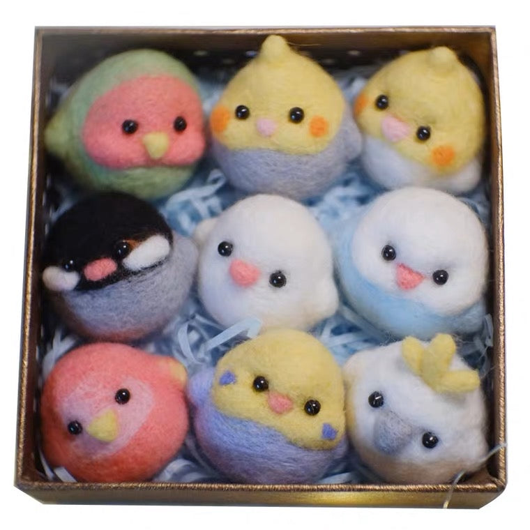 Set of 9 Pieces Handmade Wool Felt Doll DIY Craft Kit Set | Lovebird Budgie Cockatiel Sparrow