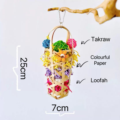 26cm Colourful Bamboo with Paper Bite Hanging Natural Parrot Birdie Toy for Small Medium Size Parrot Cages Accessories