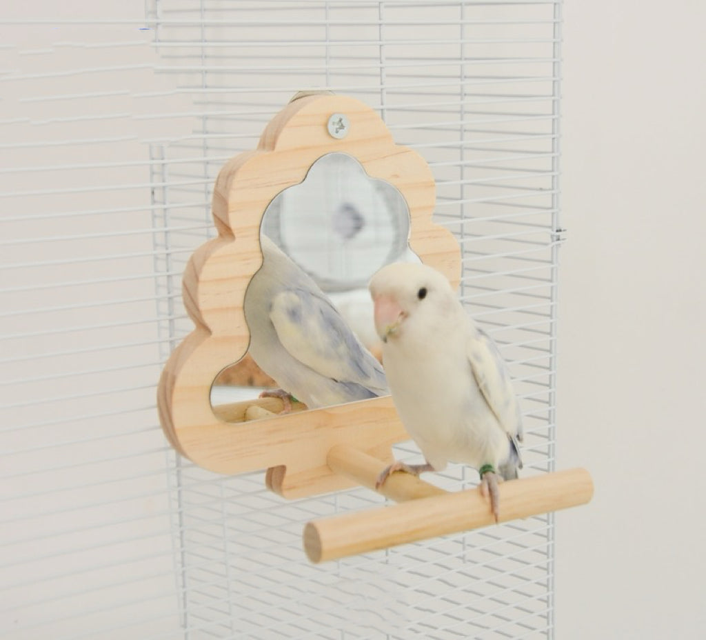 16x15cm Wooden Tree Mirror Parrot Toy Handmade Bird Toys Organic Bird Cages Accessories for Small Medium Birdie Lovebird Budgie Cockatiel