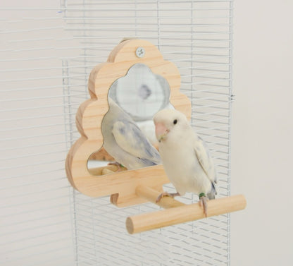 16x15cm Wooden Tree Mirror Parrot Toy Handmade Bird Toys Organic Bird Cages Accessories for Small Medium Birdie Lovebird Budgie Cockatiel