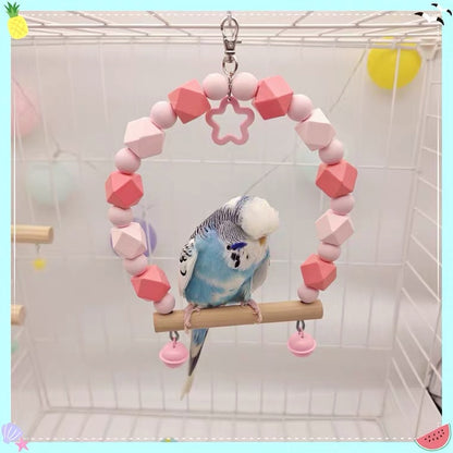 10-15cm Kawaii Style Dreamy Star with Bells Wooden Swings Handmade Bird Toys Organic Bird Cages Accessories Small Parrot Lovebird Budgie