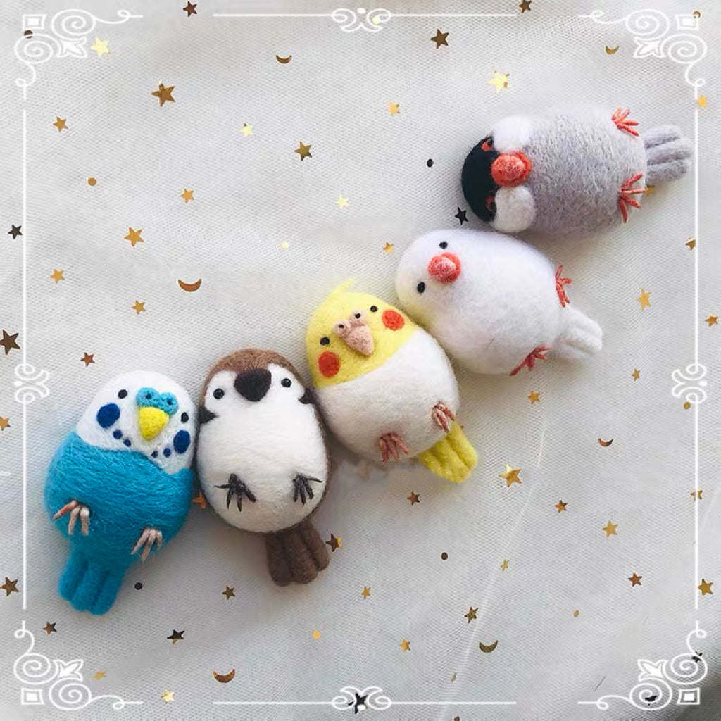 7x4cm Handmade Keychain Wool Felt Doll DIY Craft Kit Set | Budgie Cockatiel Grey White Java Sparrow Sparrow