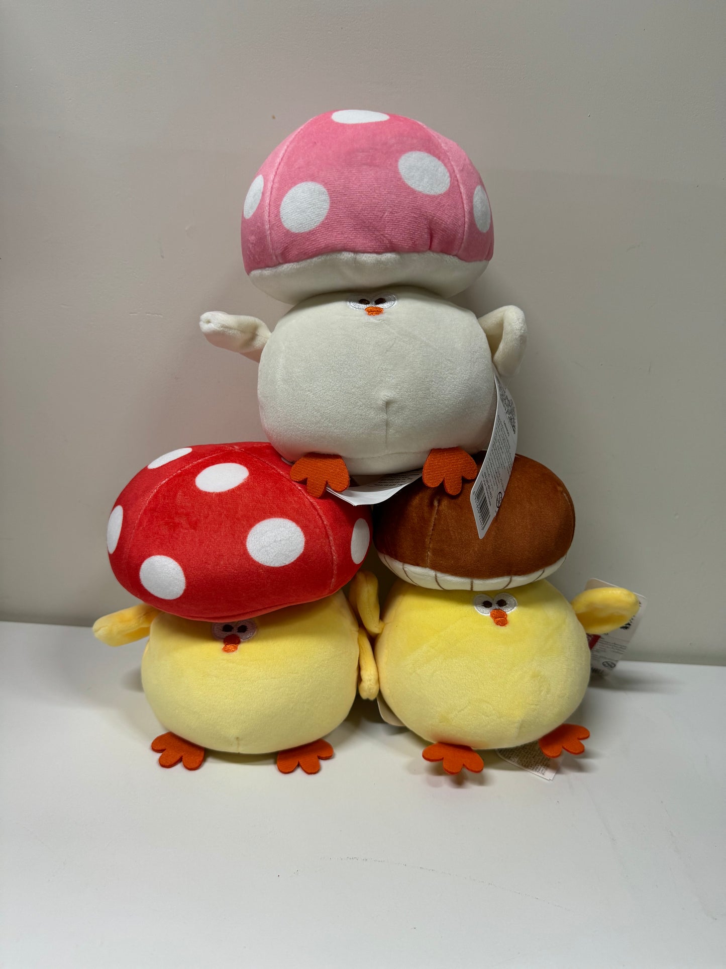 Lovely Chicken Fat Dundun Plush Doll | Red Pink Brown Mushroom Chick Set of 3 - Children Gift Animal Plush Doll