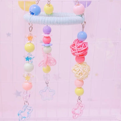 20cm Kawaii Style Pink Blue Baby Star with Takraw Birdcage Decorative Parrot Toys Hanging Toy Handmade Bird Organic Bird Cages Accessories