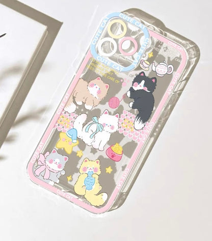 Lovely Cats Pastel Colour iPhone Case 6 7 8 PLUS SE2 XS XR X 11 12 13 14 15 Pro Promax 12mini 13mini