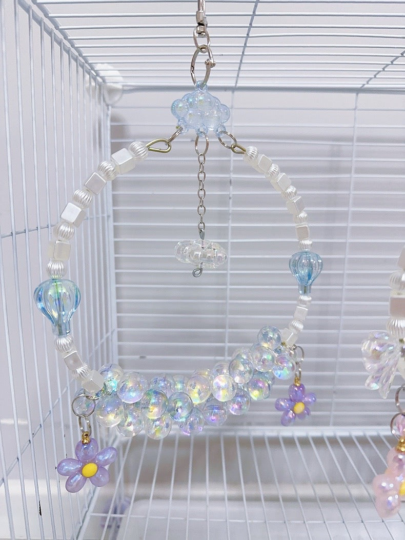 12-15cm Maiden Fairy Style Crystal Pink Blue Swings for Birds Parrot Toys Handmade Organic Bird Cages Accessories