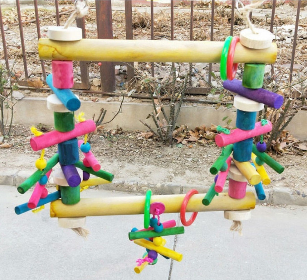 30x38cm Colourful Style Playful Wooden Swing Hanging Natural Parrot Birdie Toy for Medium Large Size Parrot Cages Accessories