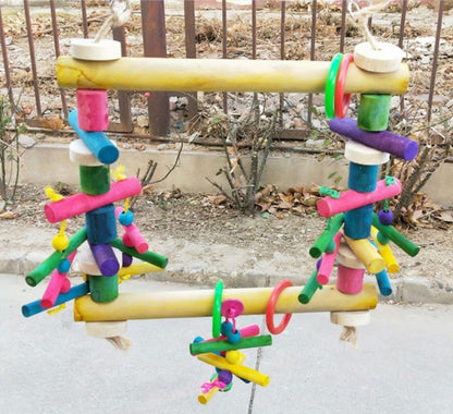 30x38cm Colourful Style Playful Wooden Swing Hanging Natural Parrot Birdie Toy for Medium Large Size Parrot Cages Accessories