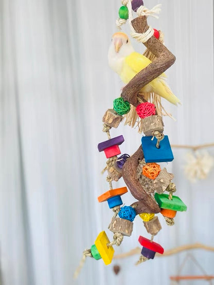 35cm Natural Style Vine Branch with Bite Toys Hanging Natural Parrot Birdie Toy for Small Medium Size Parrot Cages Accessories