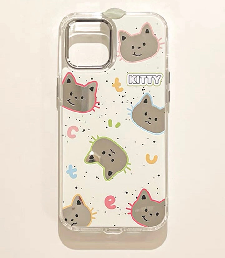 Lovely Cat Kitten with Mirror iPhone case Kawaii Lovely Cute Lolita iPhone PLUS 11 12 13 14 15 Pro Promax