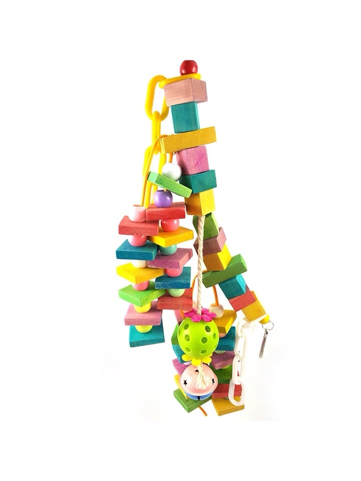 35x20cm Giant Colourful Wooden with Bell Swings Ladder Bite Hanging Natural Parrot Birdie Toy for Medium Large Size Parrot Cages Accessories