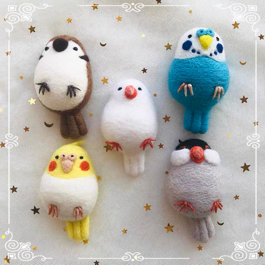 7x4cm Handmade Keychain Wool Felt Doll DIY Craft Kit Set | Budgie Cockatiel Grey White Java Sparrow Sparrow