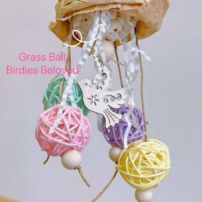 25x9cm Dreamy Style Bell with Takraw Ball Parrot Handmade Bird Toys Organic Bird Cages Accessories Lovebird Budgie Pacific Parrotlet