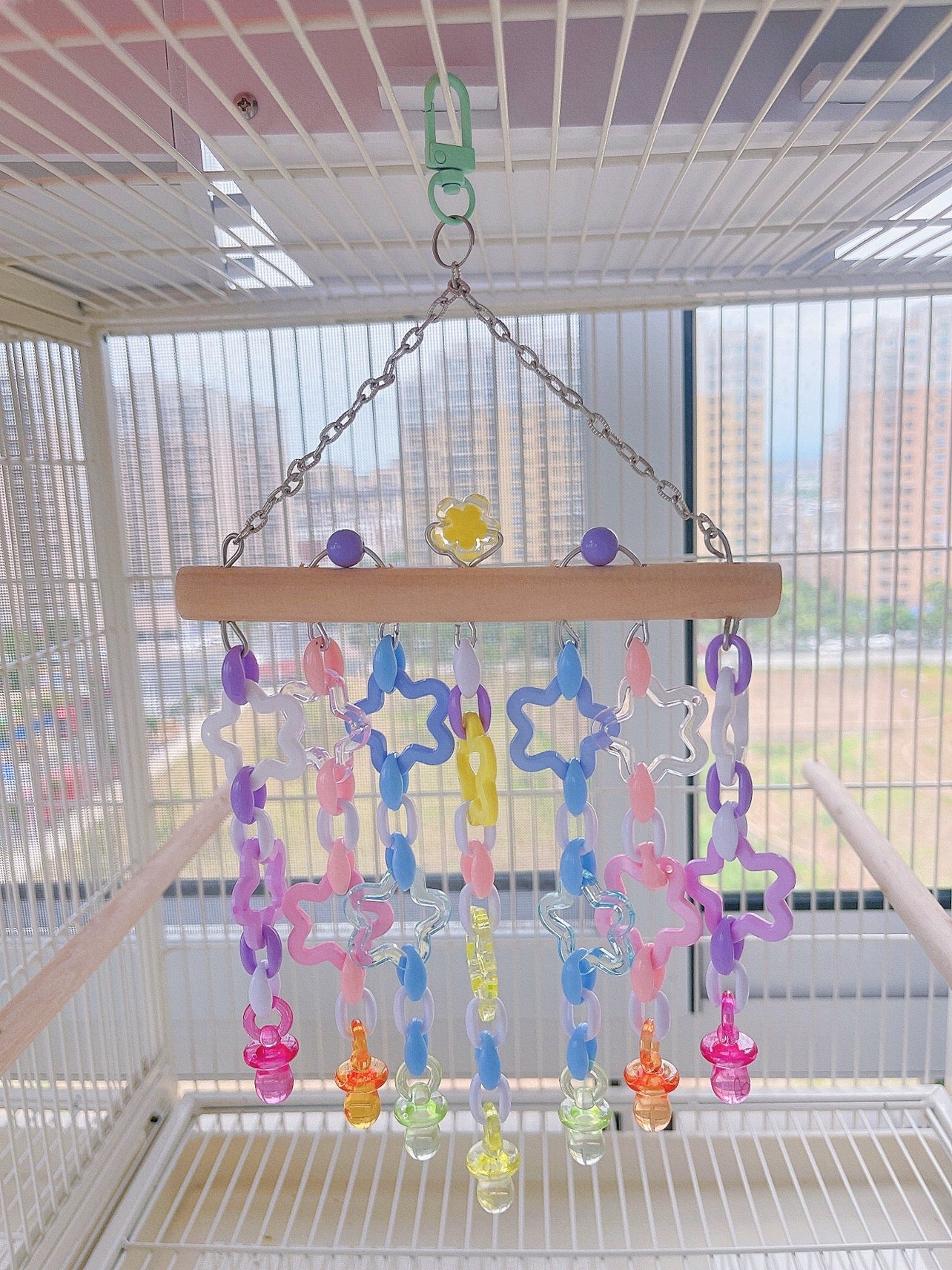 30x15cm Kawaii Baby Style Pastel Stars Bite Hanging Natural Parrot Birdie Toy for Small Medium Size Parrot Cages Accessories