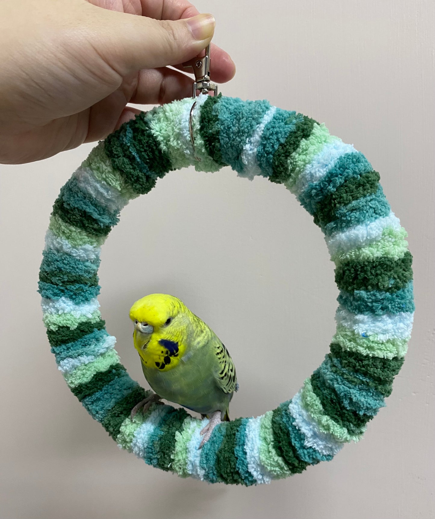 New Colour 17.5cm Mountain Dark Light Green Yarn Knitting Ring Swings Parrot Birdie Toy