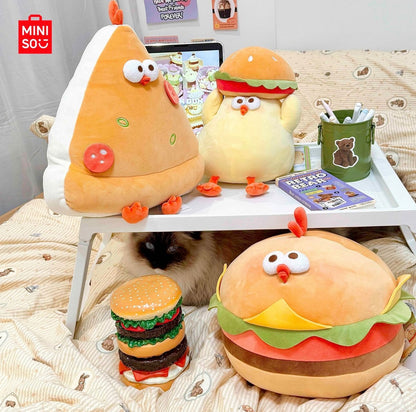 Lovely Chicken Fat Dundun Foods Plush Doll | Hamburger on Head Chick - Children Gift Animal Plush Doll