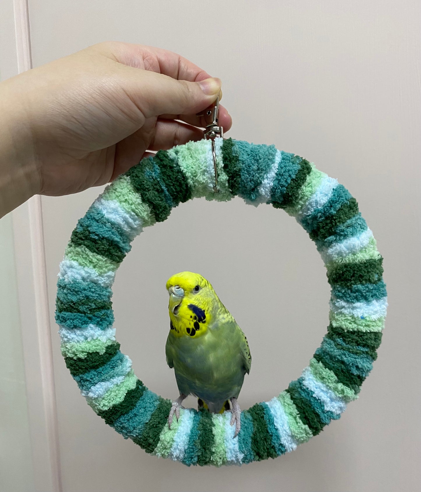 New Colour 17.5cm Mountain Dark Light Green Yarn Knitting Ring Swings Parrot Birdie Toy