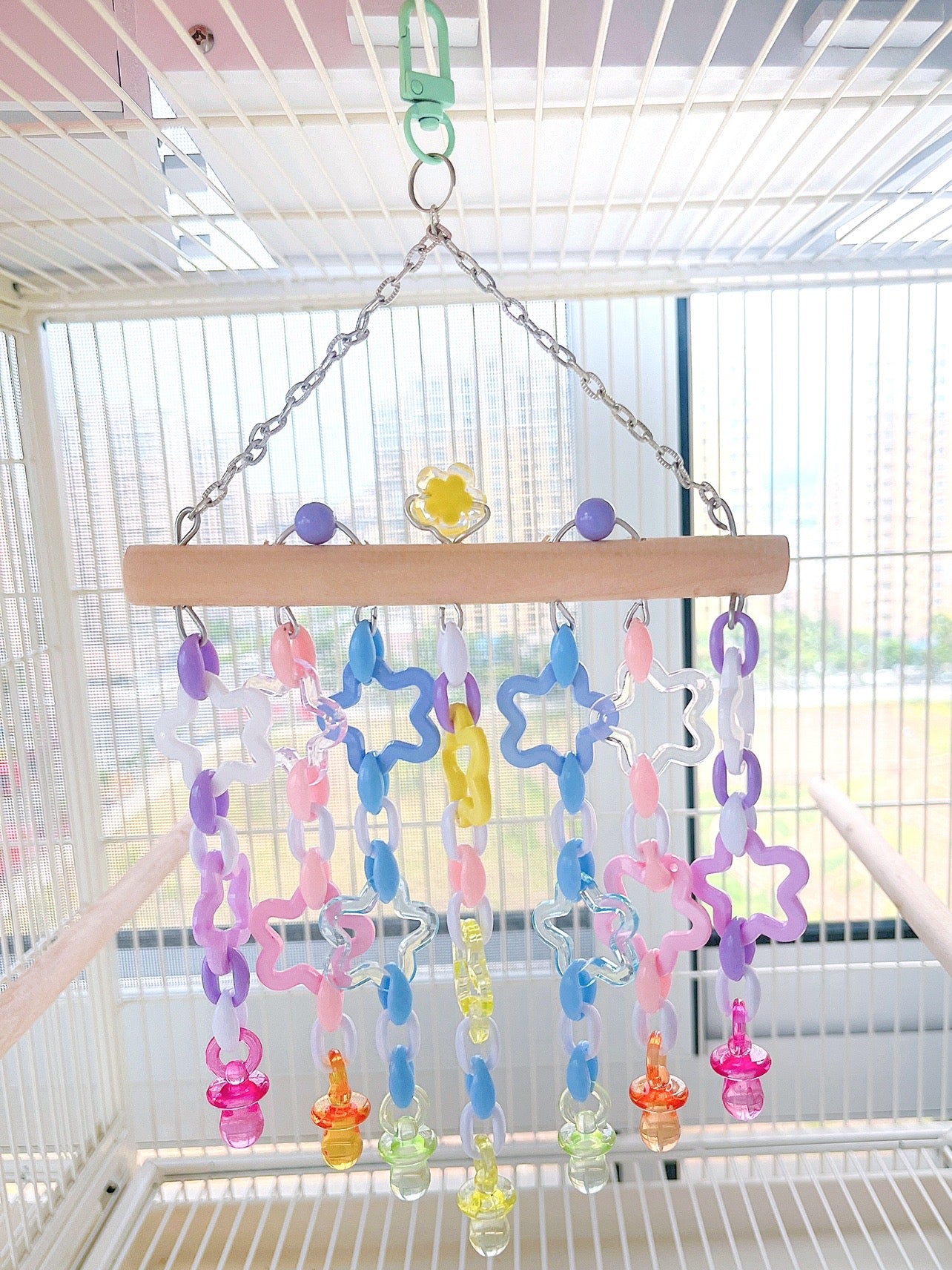 30x15cm Kawaii Baby Style Pastel Stars Bite Hanging Natural Parrot Birdie Toy for Small Medium Size Parrot Cages Accessories