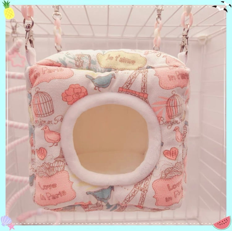 Handmade Kawaii Style Autumn Winter Parrot Square Room | My Melody Pink Blue - Organic Bird Cages Accessories Lovebird Budgie Parrotlet