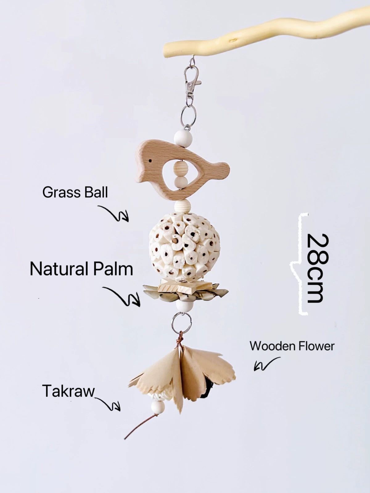 28cm Natural Style Grass Bell Bird Horse Bite Hanging Natural Parrot Birdie Toy for Small Medium Size Parrot Cages Accessories