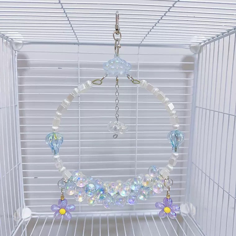 12-15cm Maiden Fairy Style Crystal Pink Blue Swings for Birds Parrot Toys Handmade Organic Bird Cages Accessories