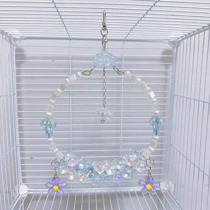 12-15cm Maiden Fairy Style Crystal Pink Blue Swings for Birds Parrot Toys Handmade Organic Bird Cages Accessories