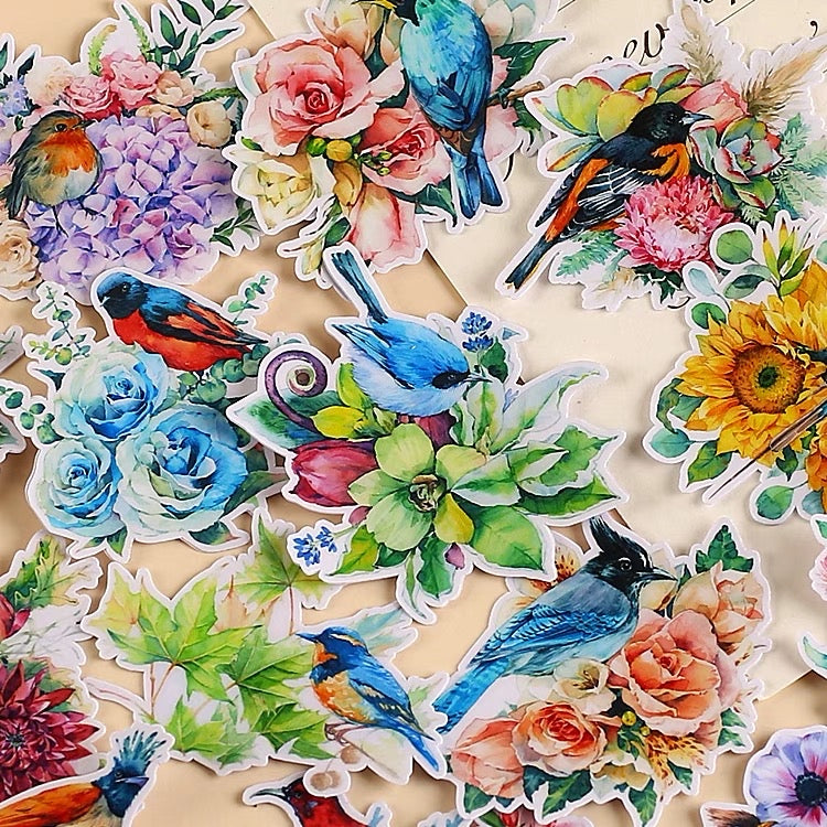 Set of 15 Pieces Stray Birds Stickers Waterproof Finches Mountain Birds NootBook