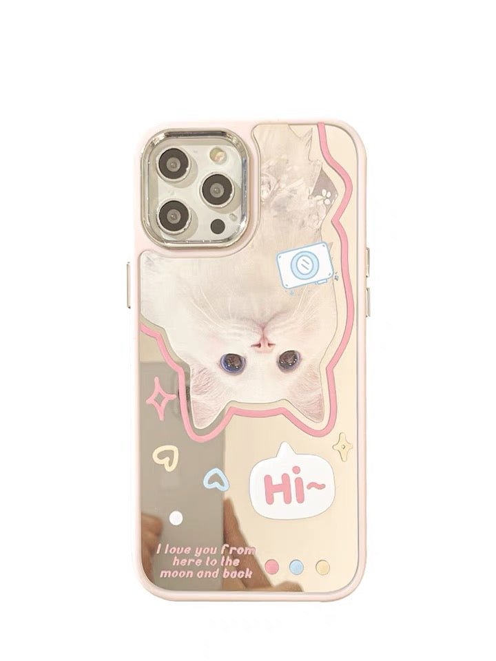 Say Hi White Lovely Cats iPhone Case 11 12 13 14 Pro Promax