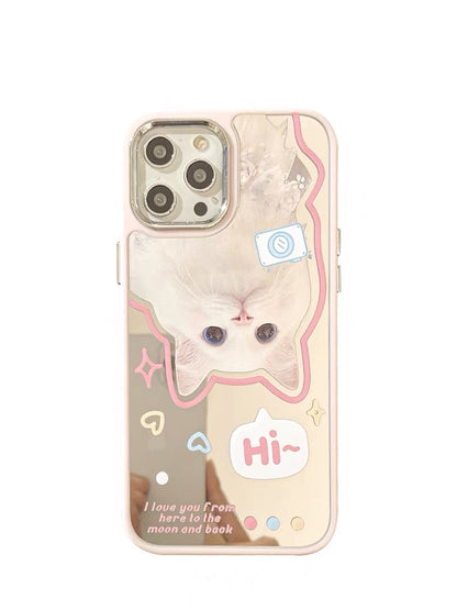 Say Hi White Lovely Cats iPhone Case 11 12 13 14 Pro Promax