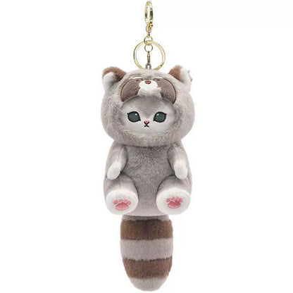 Japan Artist Mofusand Cat Neko Long Tail Animal | Beaver Raccoon Squirrel Red Panda- Mascot Plush Doll Mini Plush Doll Keychain