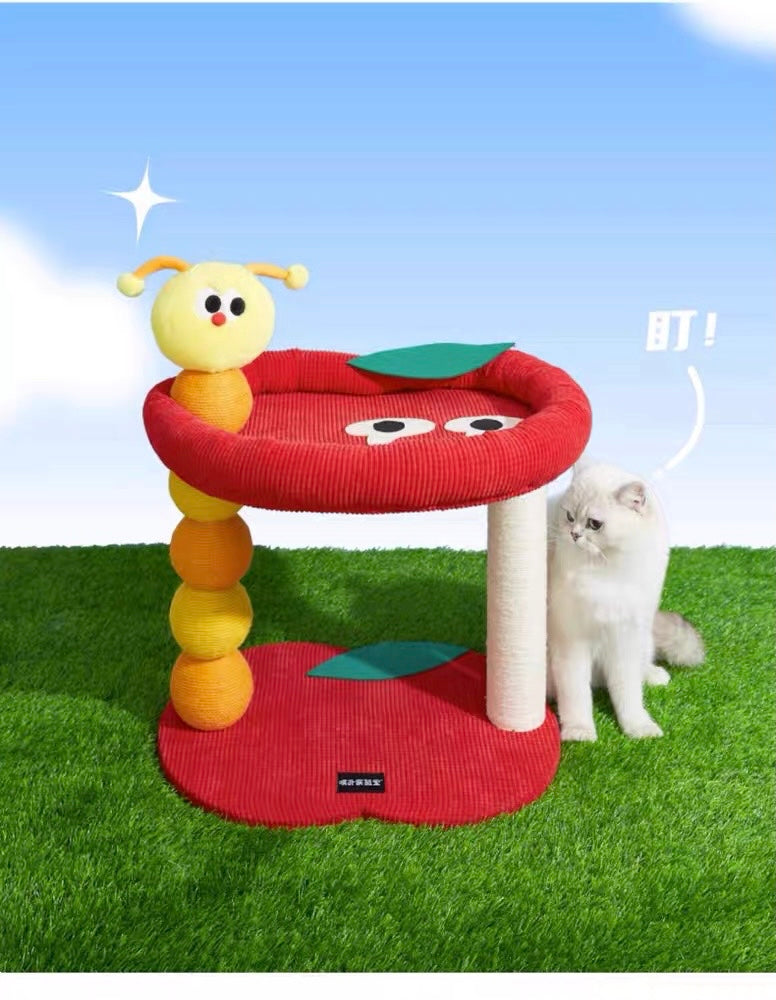 49x40x40cm Red Bad Apple with Worm Small Cat Tree | Cat Scratcher | Cat House | Cat bed | Cat Playground | Pet furniture