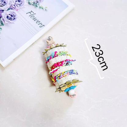 15-23cm Natural Style Colourful Paper with Palm Loofah Bite Hanging Natural Parrot Birdie Toy for Small Medium Size Parrot Cages Accessories