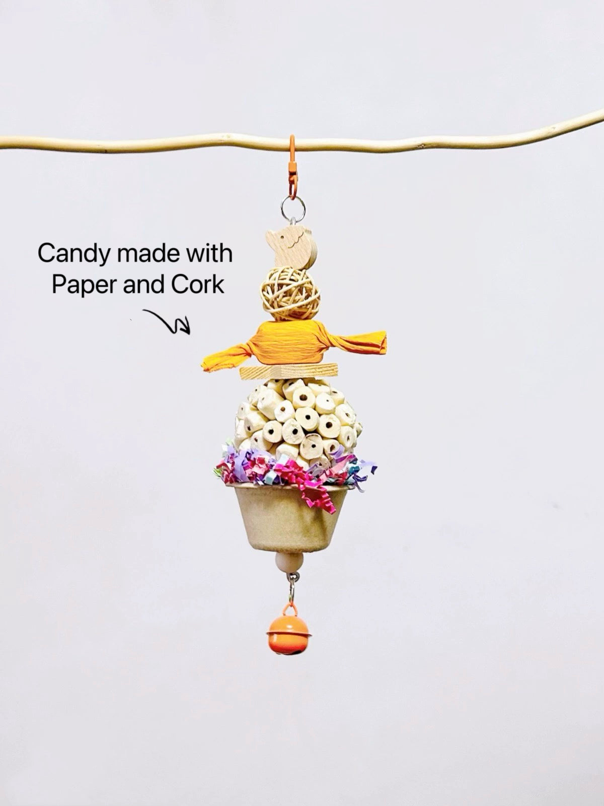 22cm Kawaii Style Colourful Candy with CupCake Bell Bite Hanging Natural Parrot Birdie Toy for Small Medium Size Parrot Cages Accessories