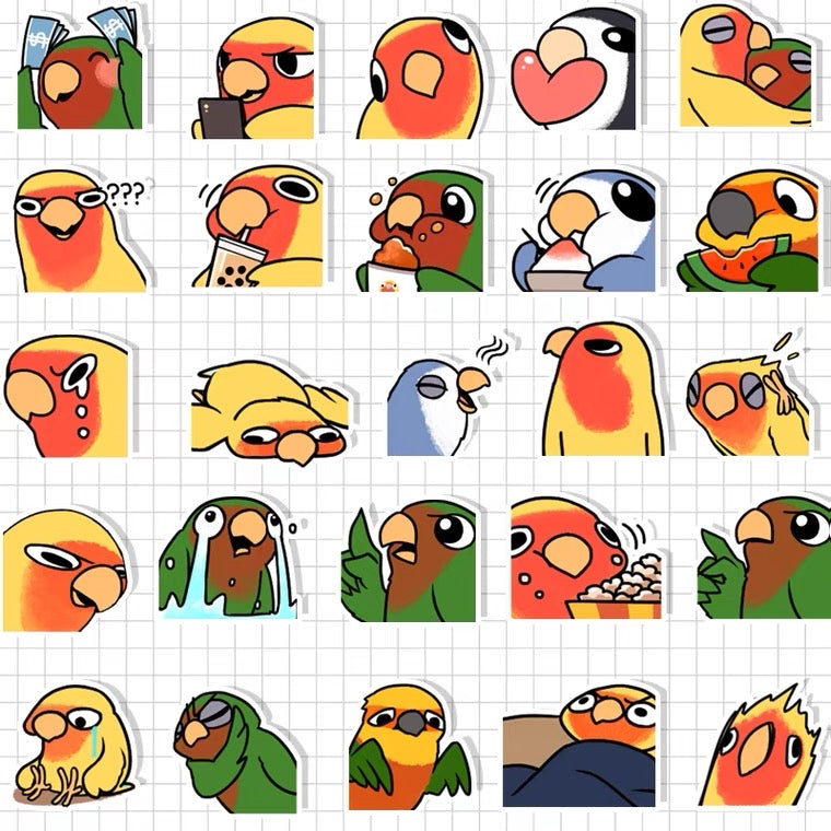 Set of 40 Pieces Comic Funny Budgie Parrot Stickers Waterproof Lovebird Budgie Pacific Parrotlet Finches iPad iPhone NoteBook