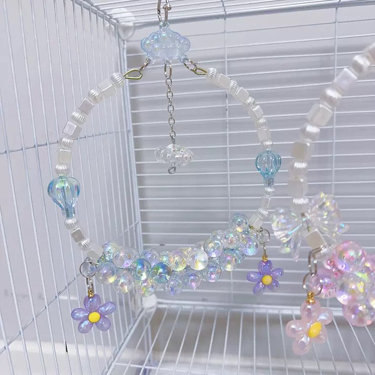 12-15cm Maiden Fairy Style Crystal Pink Blue Swings for Birds Parrot Toys Handmade Organic Bird Cages Accessories