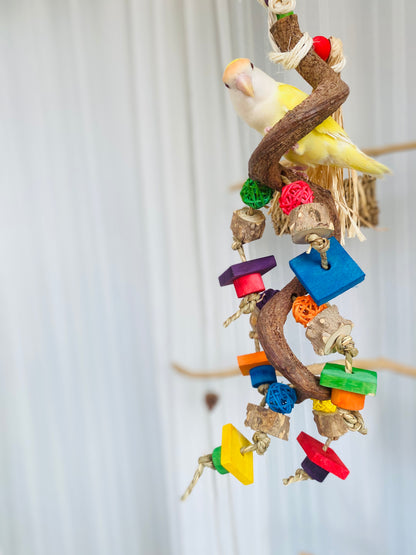 35cm Natural Style Vine Branch with Bite Toys Hanging Natural Parrot Birdie Toy for Small Medium Size Parrot Cages Accessories