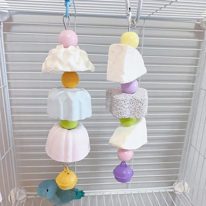 26-19cm 5 Style Mineral Stone Cuttlefish Bones Hanging Parrot Toy for Small Medium Size Parrot Birdie Toy Cages Accessories