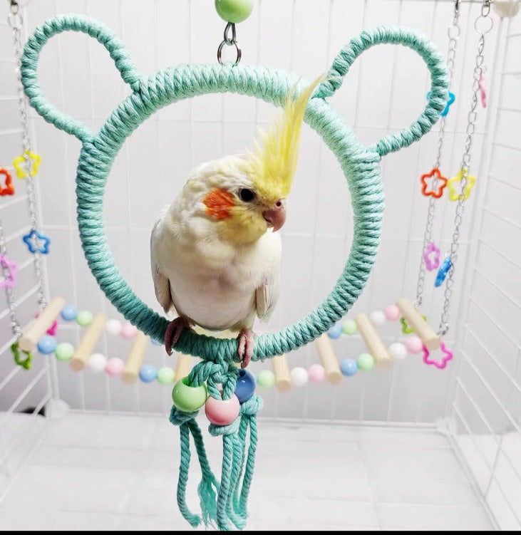 11.5-15cm SML Size Kawaii Style Bear Pastel Rope Swings Parrot Birdie Toy for Small Medium Parrot