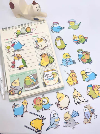 Set of 25 Pieces Lovely Big Parrot Cockatiel Lovebird Budgie Parrot Stickers Waterproof iPad iPhone NoteBook