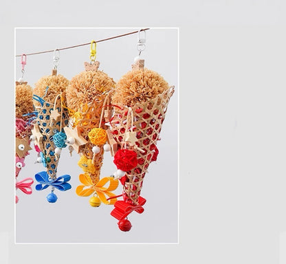 28x10cm Colourful Style Ice Cream Bite Hanging Natural Parrot Birdie Toy for Small Medium Size Parrot Cages Accessories