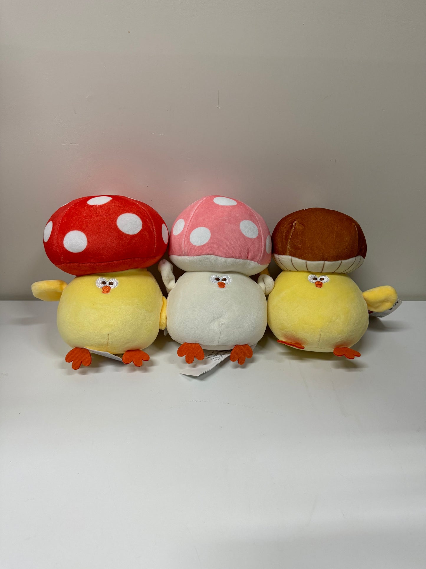 Lovely Chicken Fat Dundun Plush Doll | Red Pink Brown Mushroom Chick Set of 3 - Children Gift Animal Plush Doll