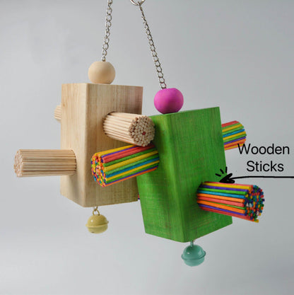 10x6cm Colour Wooden Sticks Hanging Toy for Small Parrot Bird Hanging Parrot Toy Handmade Bird Toys Organic Bird Cages