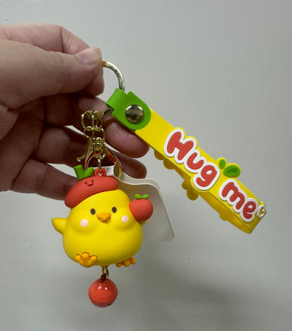 Lovely Chicken Hug me Plastic Keychain | Apple Chick with Bell - Children Gift Animal Lanyards