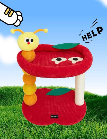 49x40x40cm Red Bad Apple with Worm Small Cat Tree | Cat Scratcher | Cat House | Cat bed | Cat Playground | Pet furniture