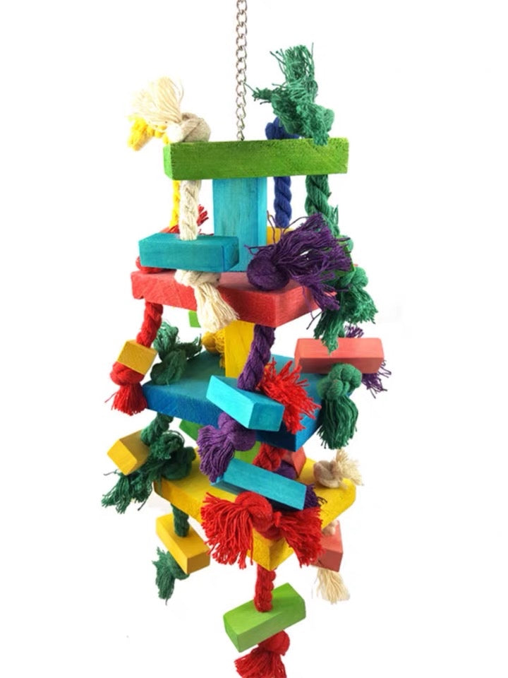 45x13cm Colourful Wooden Bite Hanging Natural Parrot Birdie Toy for Medium Large Size Parrot Cages Accessories