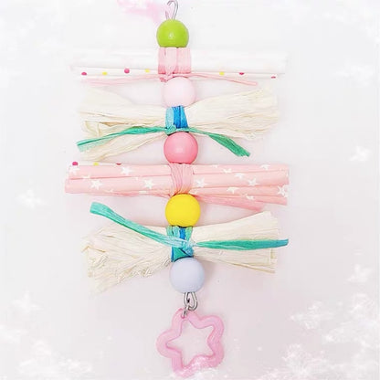 20cm Kawaii Style Acrylic Stars with Paper Bird Bites Hanging Toy Handmade Bird Toys Organic Bird Cages Accessories