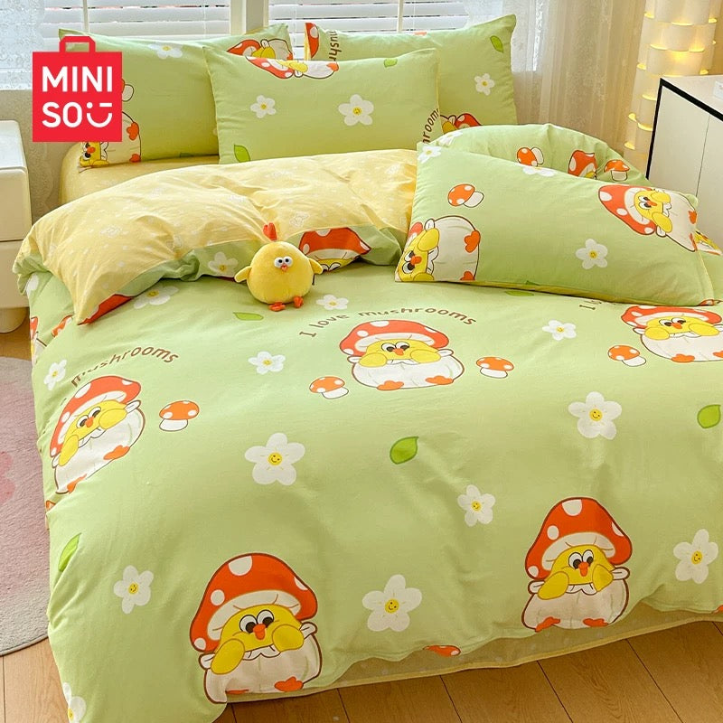 Lovely Chicken Fat Dundun Bedding Cotton 4pcs Set | Mushroom DunDun Yellow - Children Gift Animal Kawaii Item Room Decoration