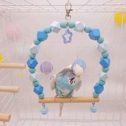 10-15cm Kawaii Style Dreamy Star with Bells Wooden Swings Handmade Bird Toys Organic Bird Cages Accessories Small Parrot Lovebird Budgie