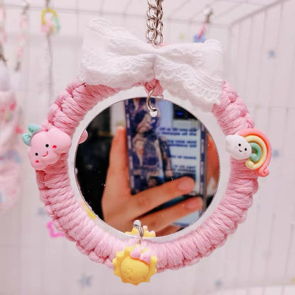 10x25cm Kawaii Princess Mirror with Ribbon Hanging Parrot Toy Handmade Bird Toys Organic Bird Cages Accessories