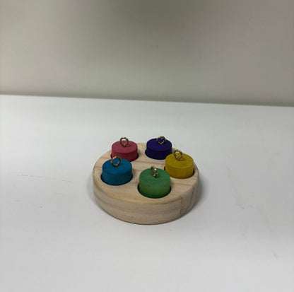 7.5cm Round Wood with Rainbow Colourful 5 Cylinder for Small Medium Bird and Parrot Lovebird Budgie Cockatiel Conures Intelligence Training